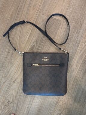 Coach Dark Brown Signature Crossbody with Gold Hardware
